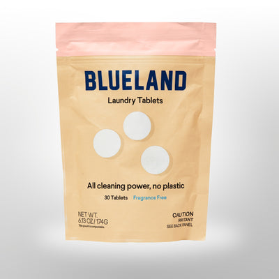 Blueland Laundry Tablets. Includes 30 refill tablets in eco-friendly paper packaging.